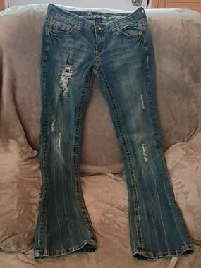 Amethyst Jeans Distressed Blue Flare Jeans